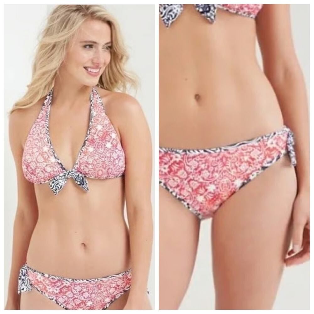 Tommy Bahama Pink Paisley Halter Bikini with Contrast Trim